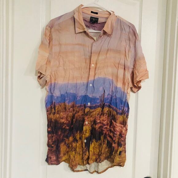 Guess Men's Slim Fit Collar Button-Down Shirt Oversized‎ Desert Cactus Large NWT - Picture 2 of 11